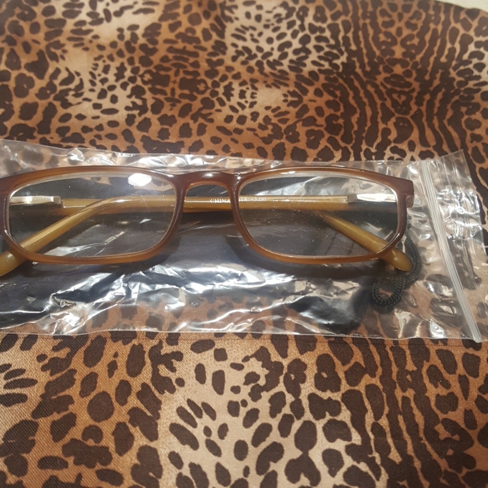 +3.00 Brown reading glasses with case